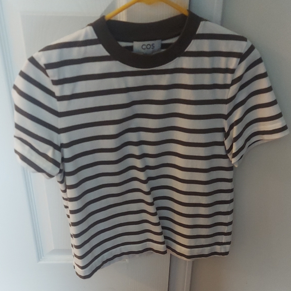 COS Clean Cut T-Shirt Green and White Striped